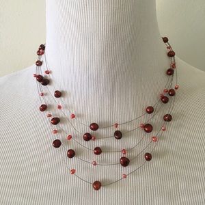 Cranberry freshwater pearl illusion necklace 18"